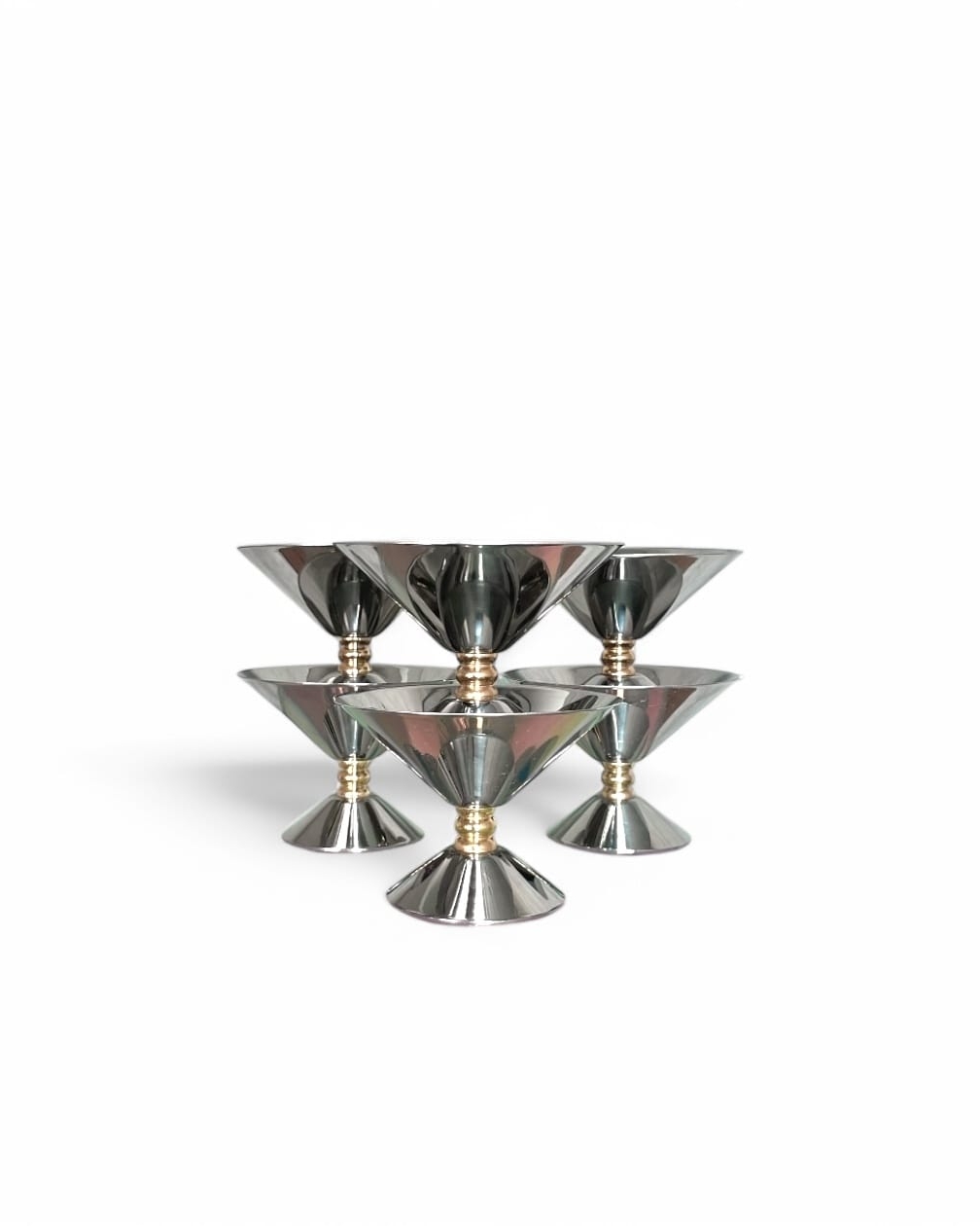 Set di 6 coppe vintage in acciaio inox e oro, New Decor Chantall