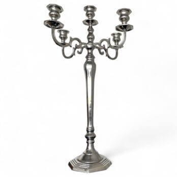 Large 5-flame vintage candle holder with silver metal articulated arms
