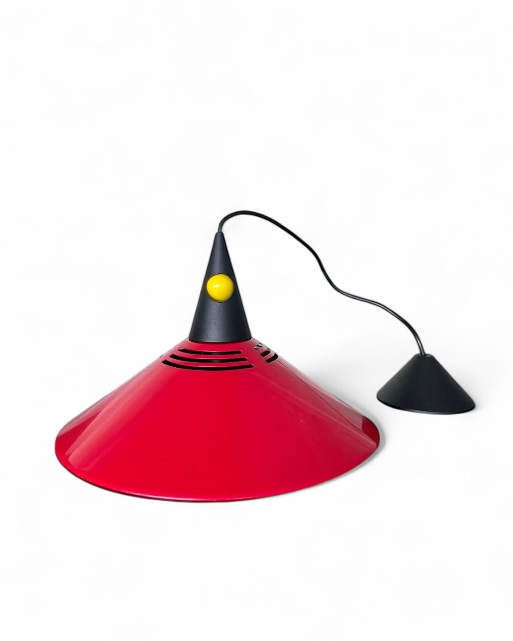 Red, vintage Memphis-style pendant lamp, Brilliant AG, 1980s