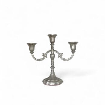 Portacandele vintage a 3 bracci in silver plated patinato