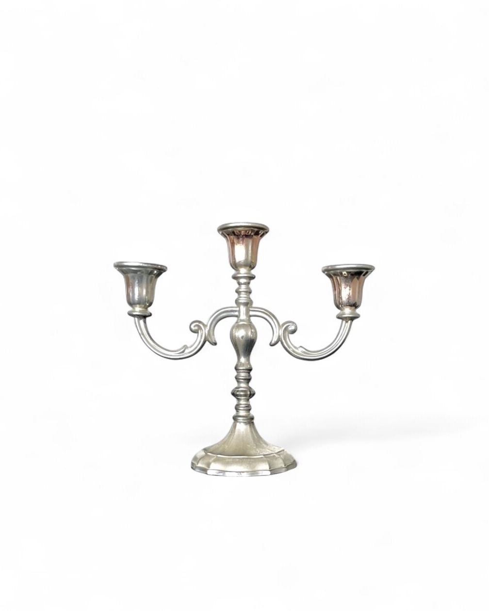 Portacandele vintage a 3 bracci in silver plated