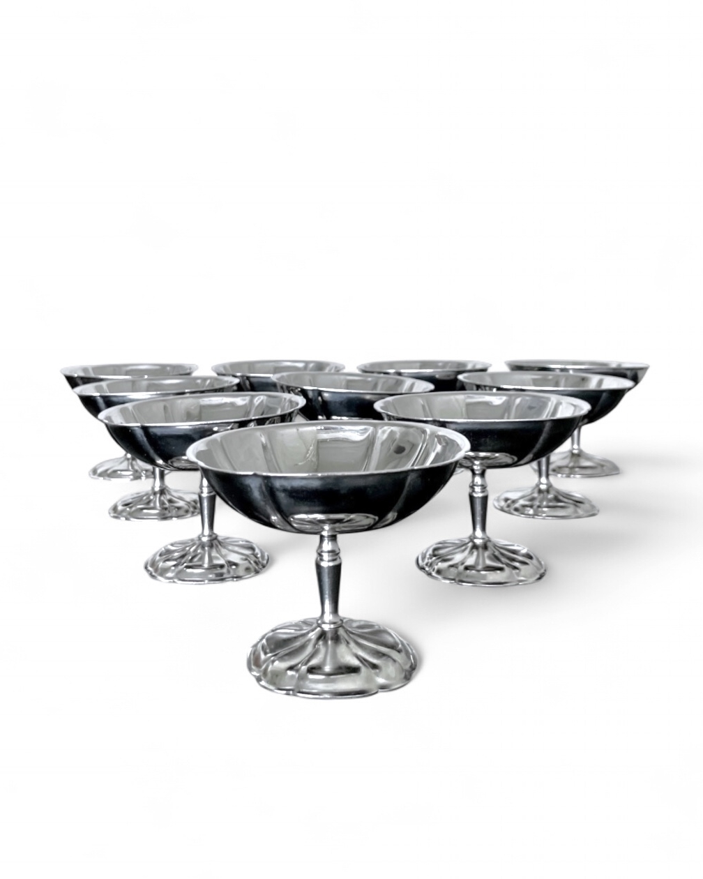 Set di 10 coppe vintage da dessert in acciaio