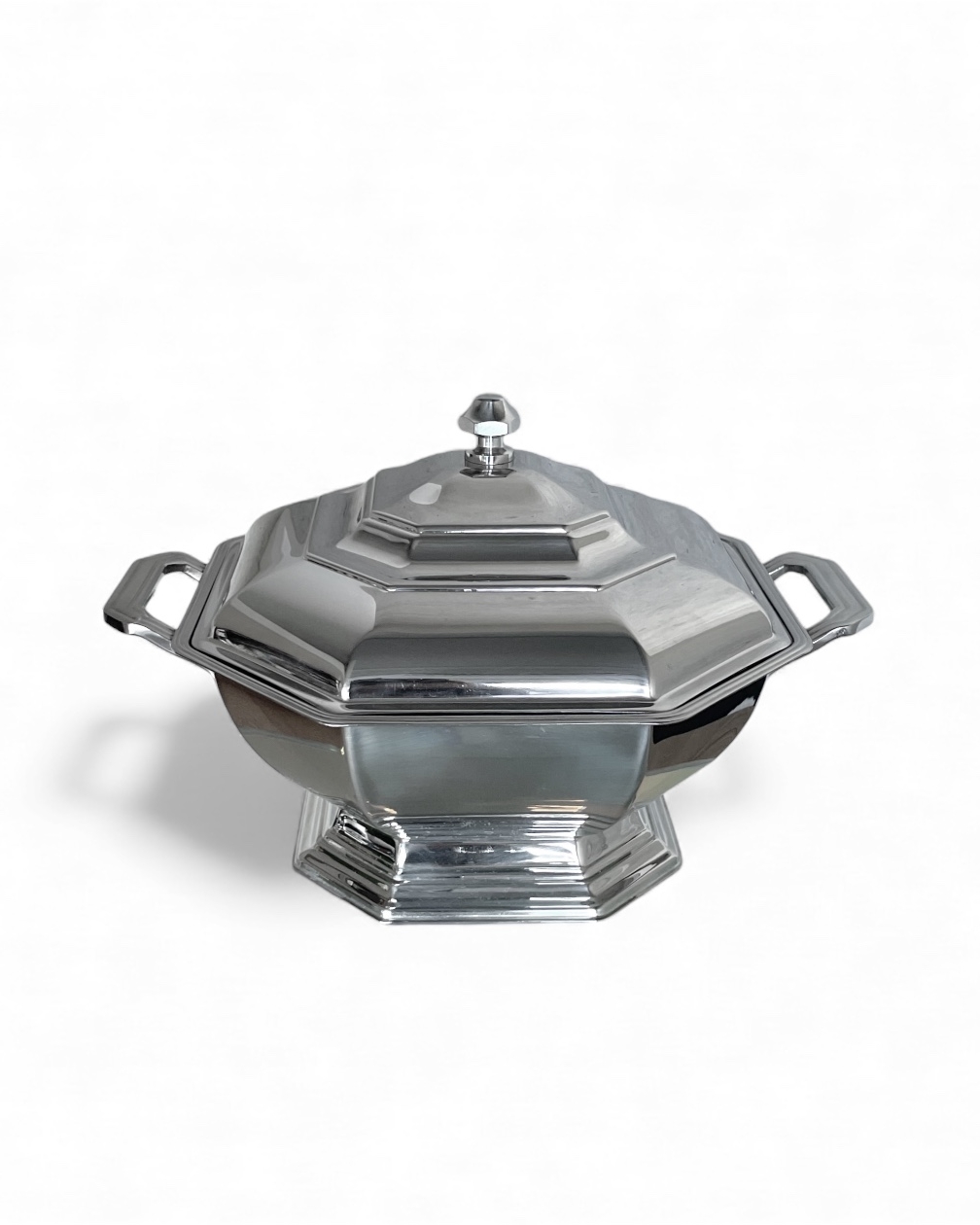 Zuppiera ottagonale vintage in acciaio inox 18/10 con coperchio