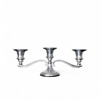 Candelabro basso vintage a tre fiamme in metallo argentato