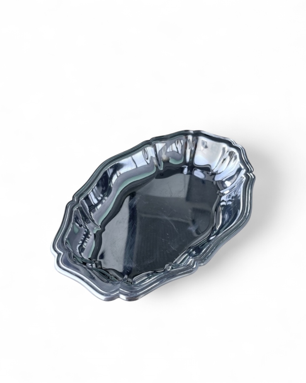 Ciotola ovale vintage lavorata in acciaio inox