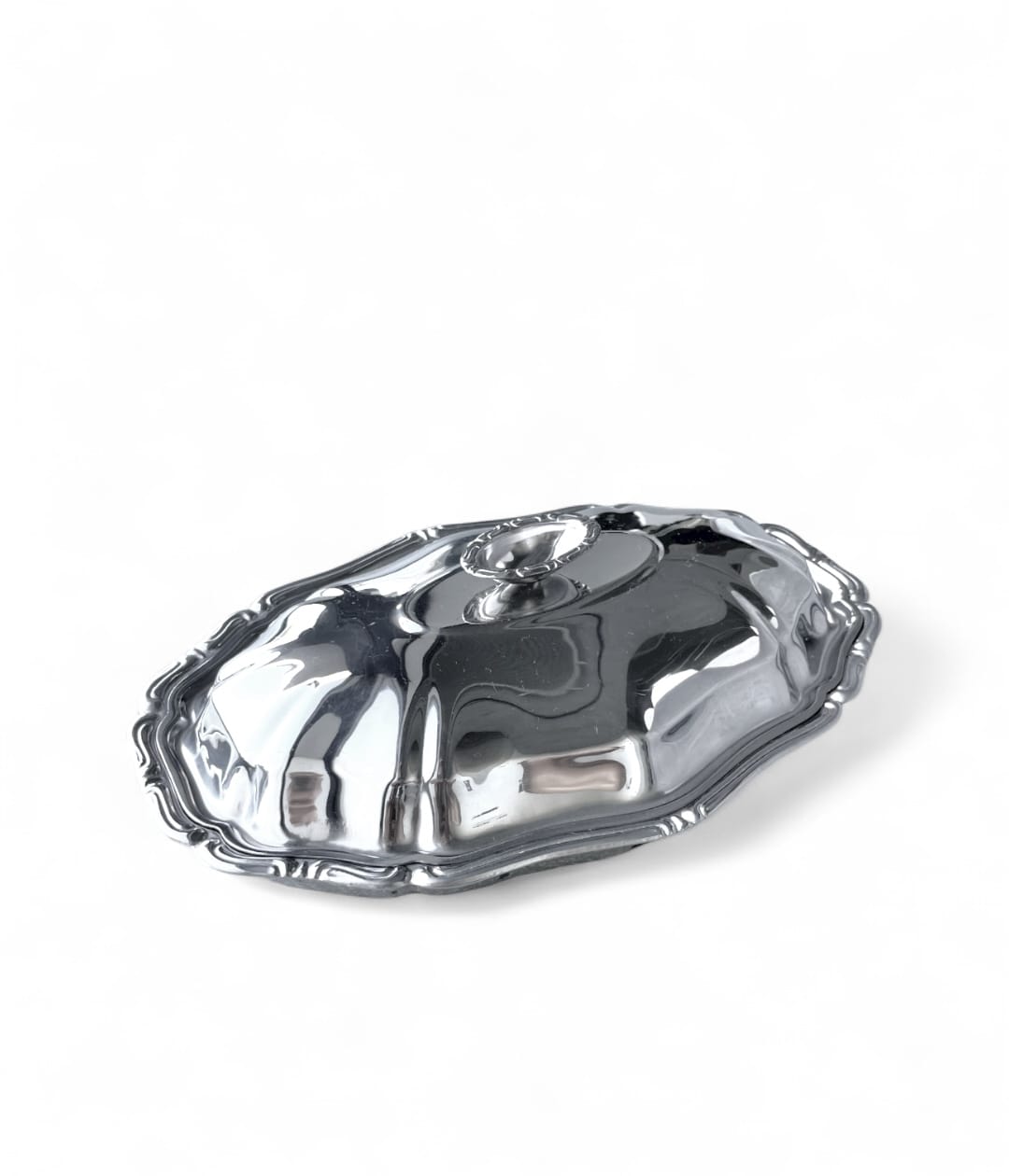 Ciotola vintage ovale con coperchio in metallo argentato