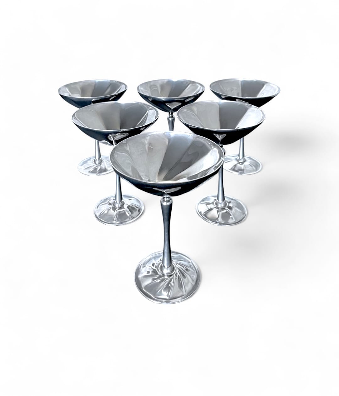 Set di 6 calici vintage placcati Argento e Oro, Metal Art Pd