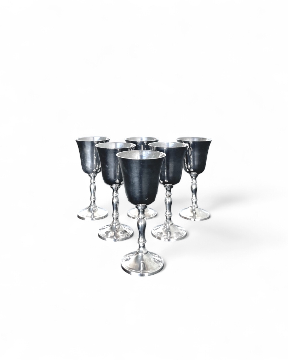 Set di 6 piccoli calici vintage in metallo argentato
