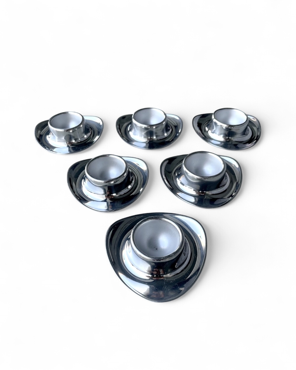 Set di 6 portauova vintage triangolari in acciaio inox