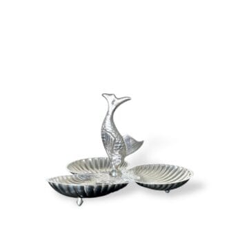 Vintage 3-compartment shell-shaped aperitif tray with fish-shaped handle