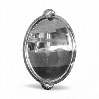 Vassoio vintage ovale in metallo argentato con manici a conchiglia