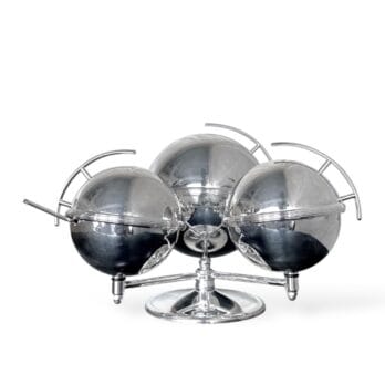 Antipastiera a sfere basculanti in metallo argentato con cucchiaini, design C.P.M. Firenze