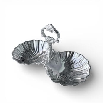 Centrotavola doppia conchiglia in metallo argentato vintage