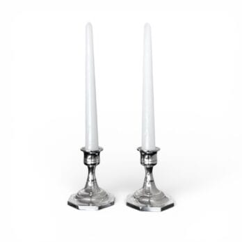 Set di due candelieri vintage ottagonali in silver plated con scatola originale