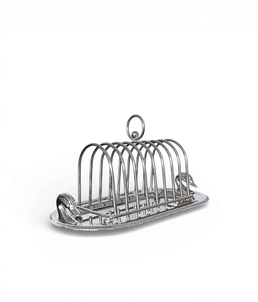 Porta toast vintage con teste di anatra in vassoio ovale