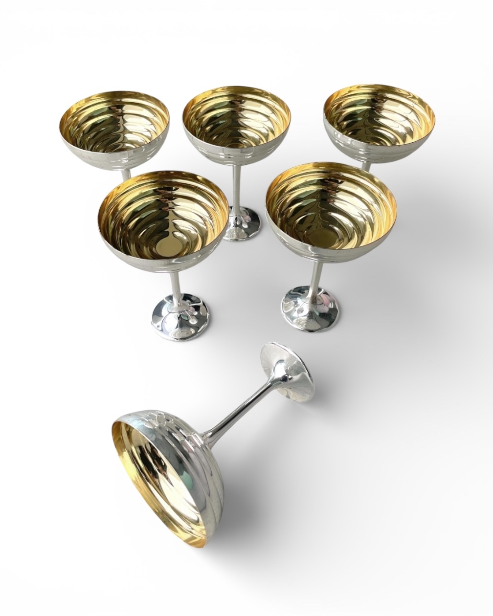 Set of 6 vintage silver and gold plated goblets, made in Italy