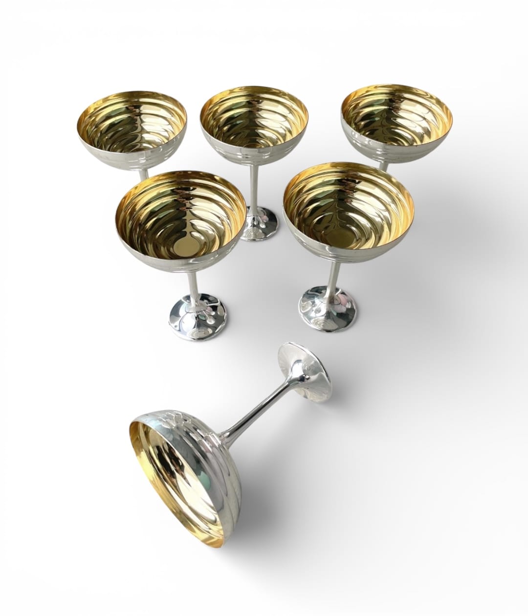 Set di 6 calici vintage silver e gold plated, made in Italy