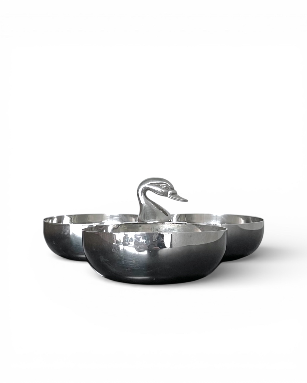 Centrotavola vintage a tre scomparti con manico a forma di testa di anatra