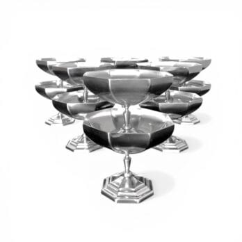 Set di 12 coppe vintage in acciaio dal raro design ottagonale