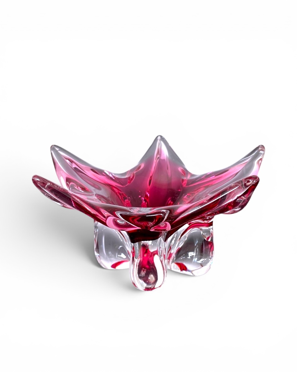 Centrotavola scultura in vetro artistico di colore rosa acceso