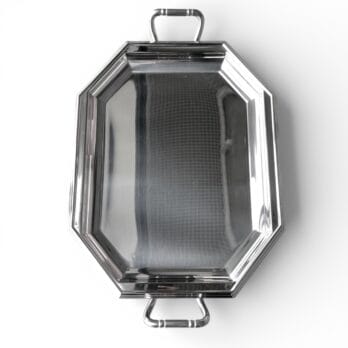 Large vintage octagonal tray with handles, Mepra, stainless steel