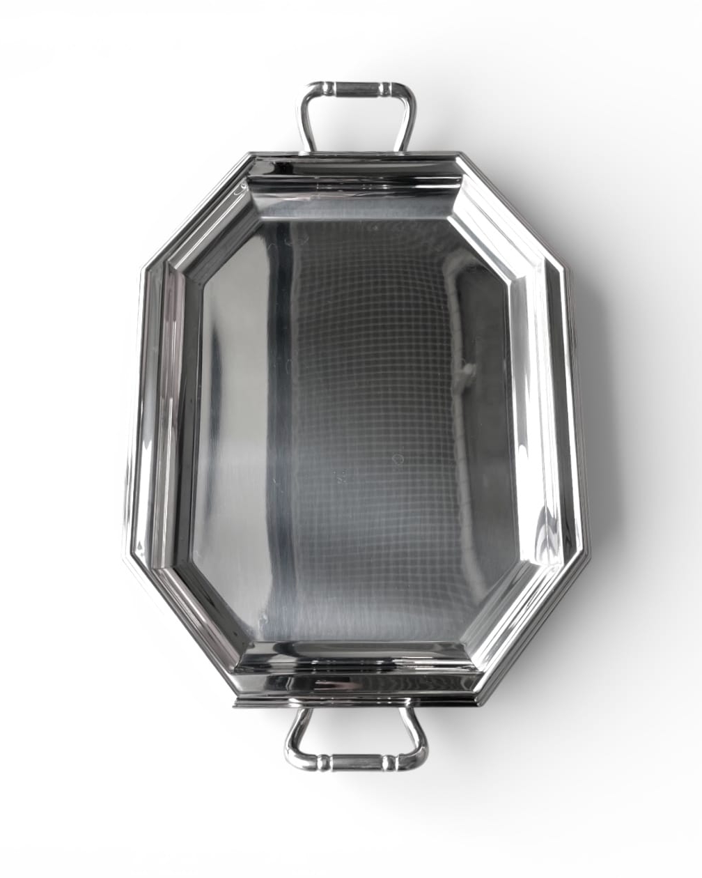 Large vintage octagonal tray with handles, Mepra, stainless steel