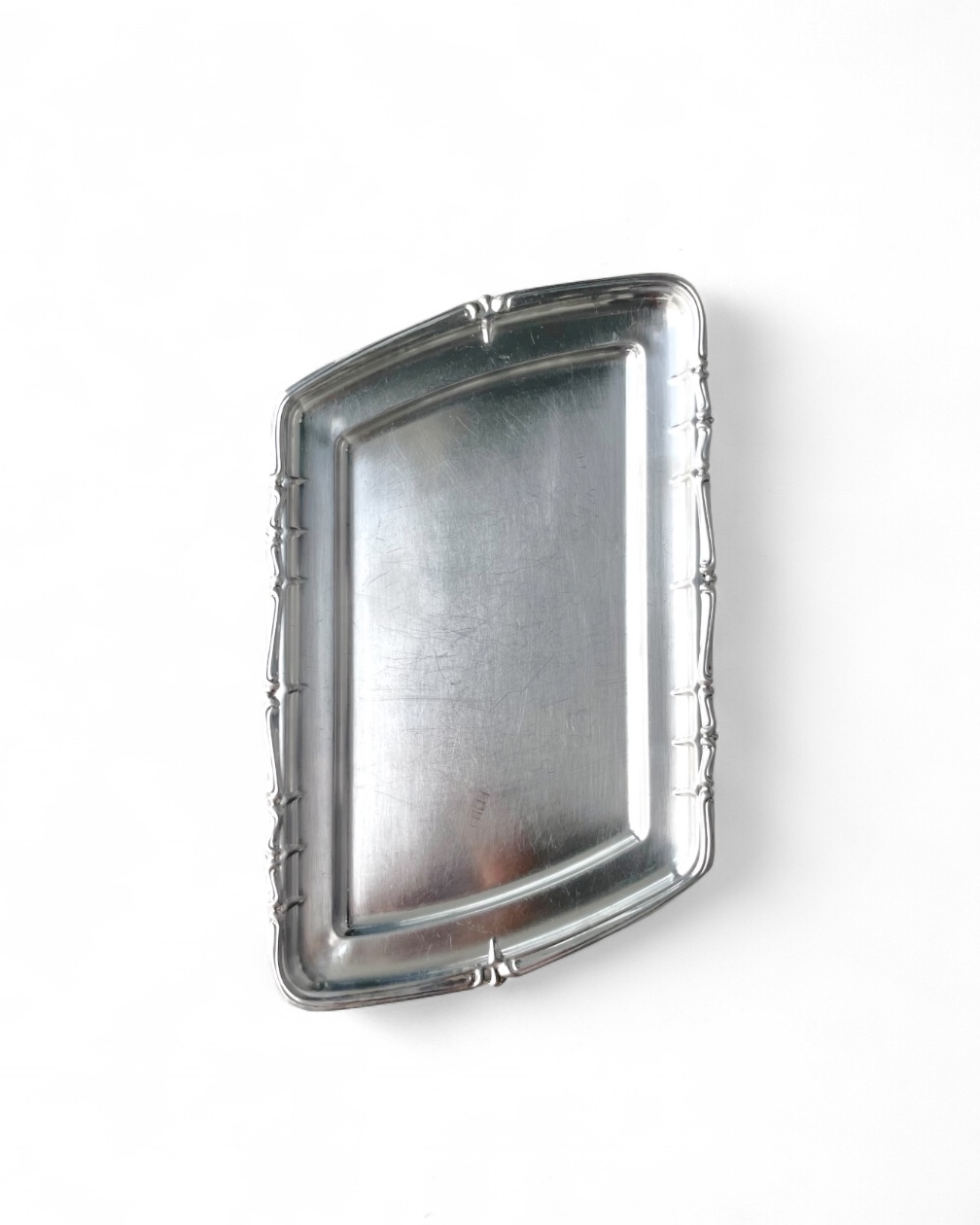 Vintage rectangular asymmetric stainless steel tray, Mepra
