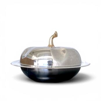 Grande ciotola con coperchio, vintage Inoxbeck, in acciaio inox a forma di zucca
