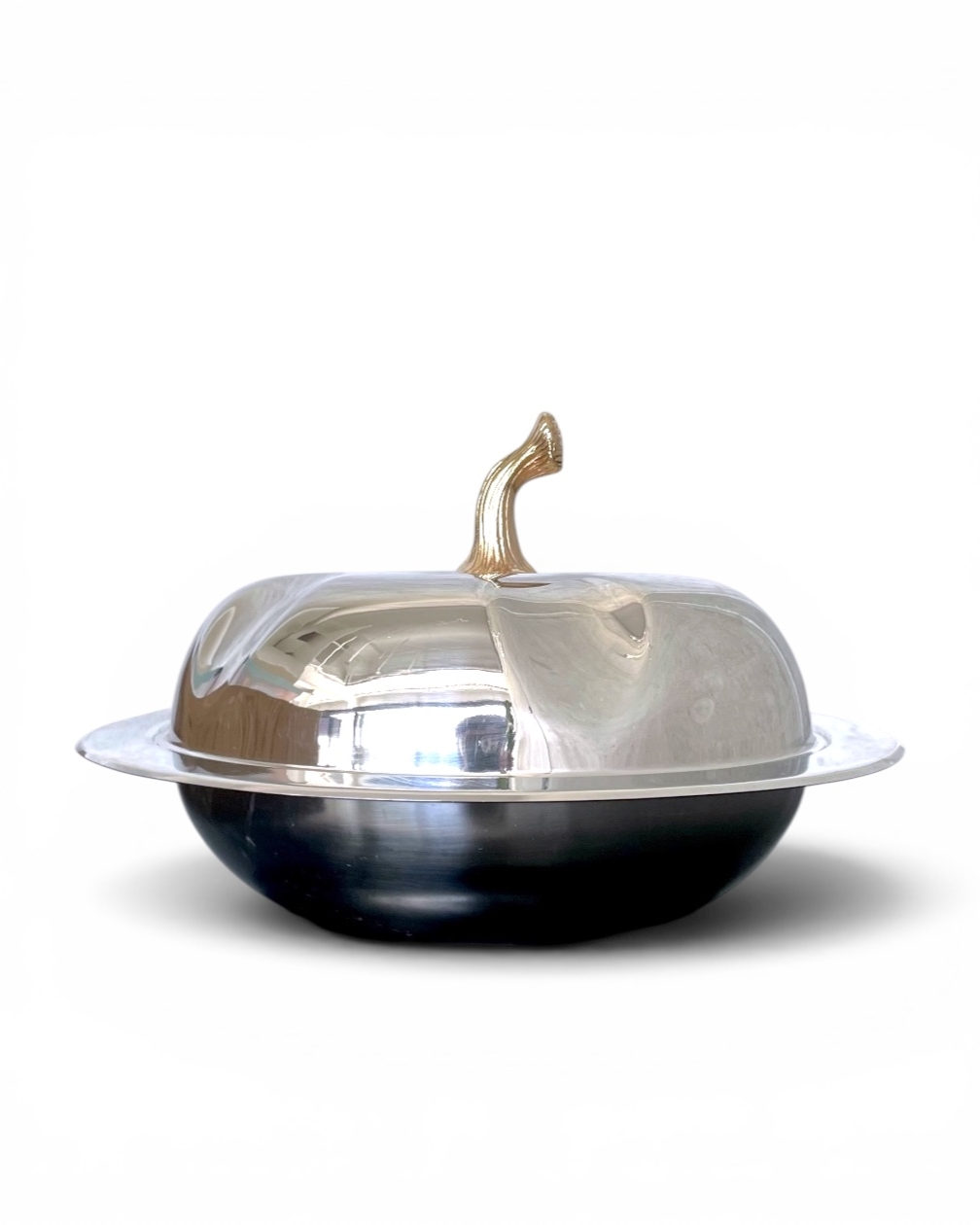 Grande ciotola con coperchio, vintage Inoxbeck, in acciaio inox a forma di zucca
