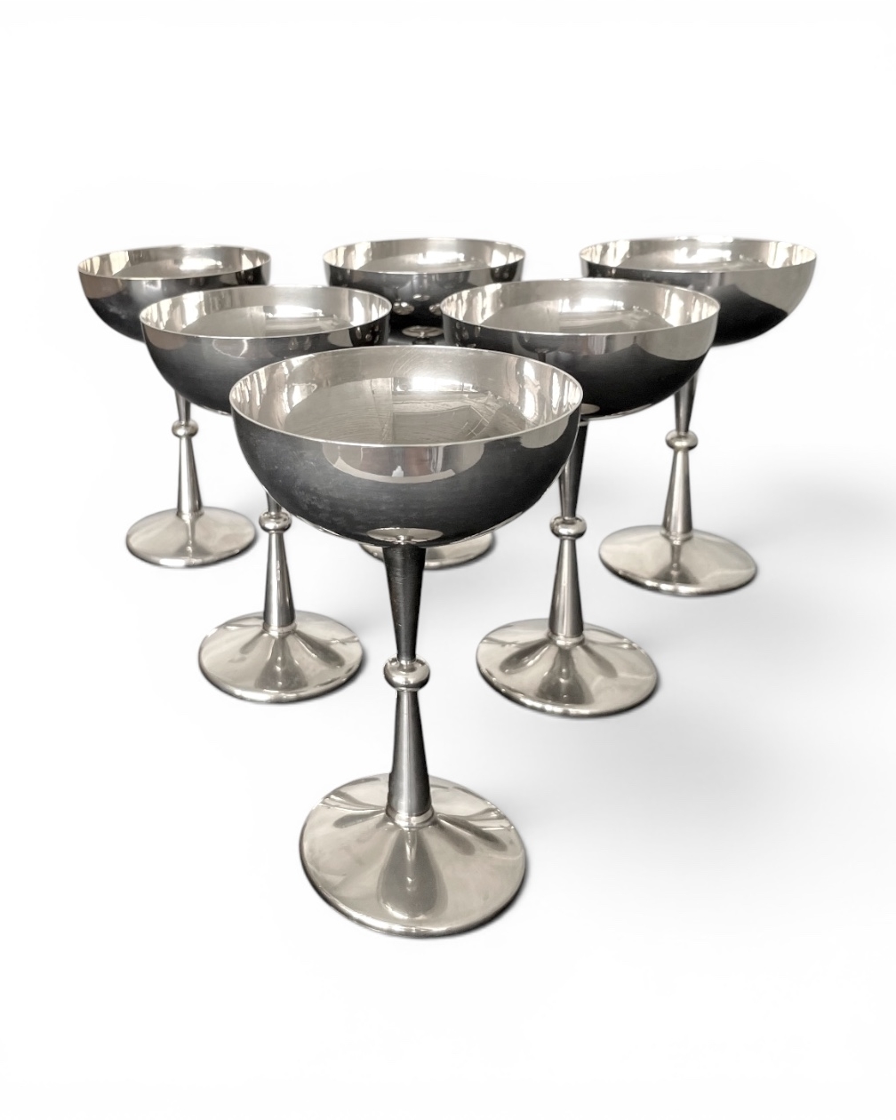 Set of 6 vintage silver-plated wine glasses with decorated stems